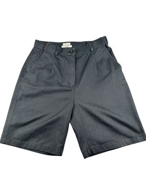 LL Bean Original Fit‎ Black Cotton Pleated Chino Shorts Womens 8 regular